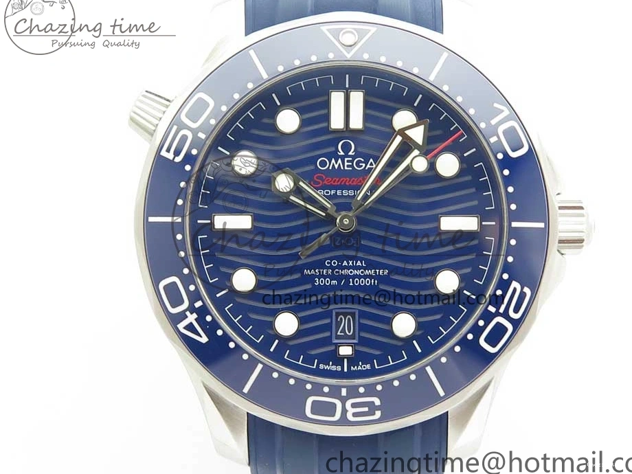 0321 Lightweight 2018 Seamaster Diver 300M VSF 1:1 Best Edition Blue Ceramic Blue Dial on Blue Rubber Strap A8800 V2 (Black Balance Wheel) 7961